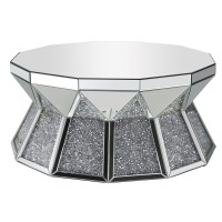 Benjara Multiple Faceted Mirrored Coffee Table With Faux Diamonds, Silver