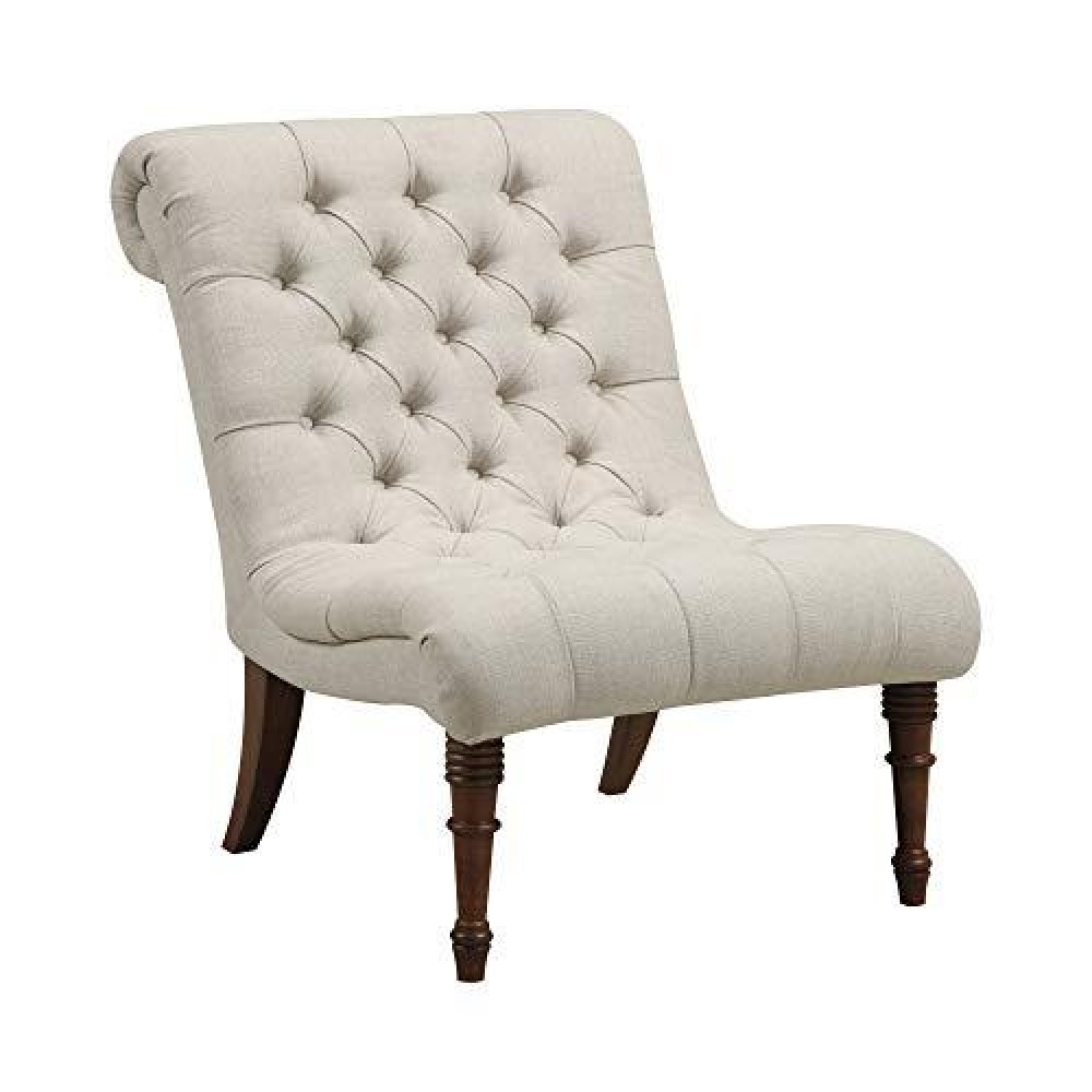 Benjara Rolled Back Armless Design Accent Chair With Button Tufting, Gray