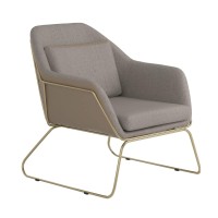 Benjara Fabric Accent Chair With Angled Sled Base, Gray, Gold