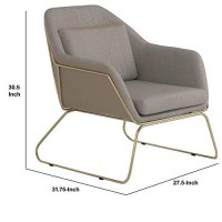 Benjara Fabric Accent Chair With Angled Sled Base, Gray, Gold