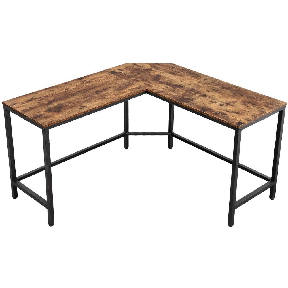 Benjara Bm233379 57 In. L Shape Wood & Metal Computer Desk, Brown & Black