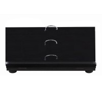 Benjara Wooden Panel Catalogue Stand With Metal Clips And Round Feet, Black