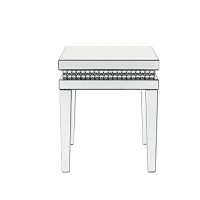 Benjara Mirror Inlay End Table With Faux Crystal Accents, Silver