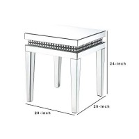 Benjara Mirror Inlay End Table With Faux Crystal Accents, Silver