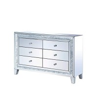 Benjara 6 Drawer Mirrored Console Table With Faux Diamonds, Silver