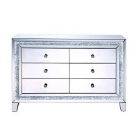 Benjara 6 Drawer Mirrored Console Table With Faux Diamonds, Silver