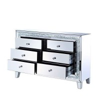 Benjara 6 Drawer Mirrored Console Table With Faux Diamonds, Silver