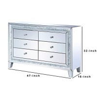 Benjara 6 Drawer Mirrored Console Table With Faux Diamonds, Silver