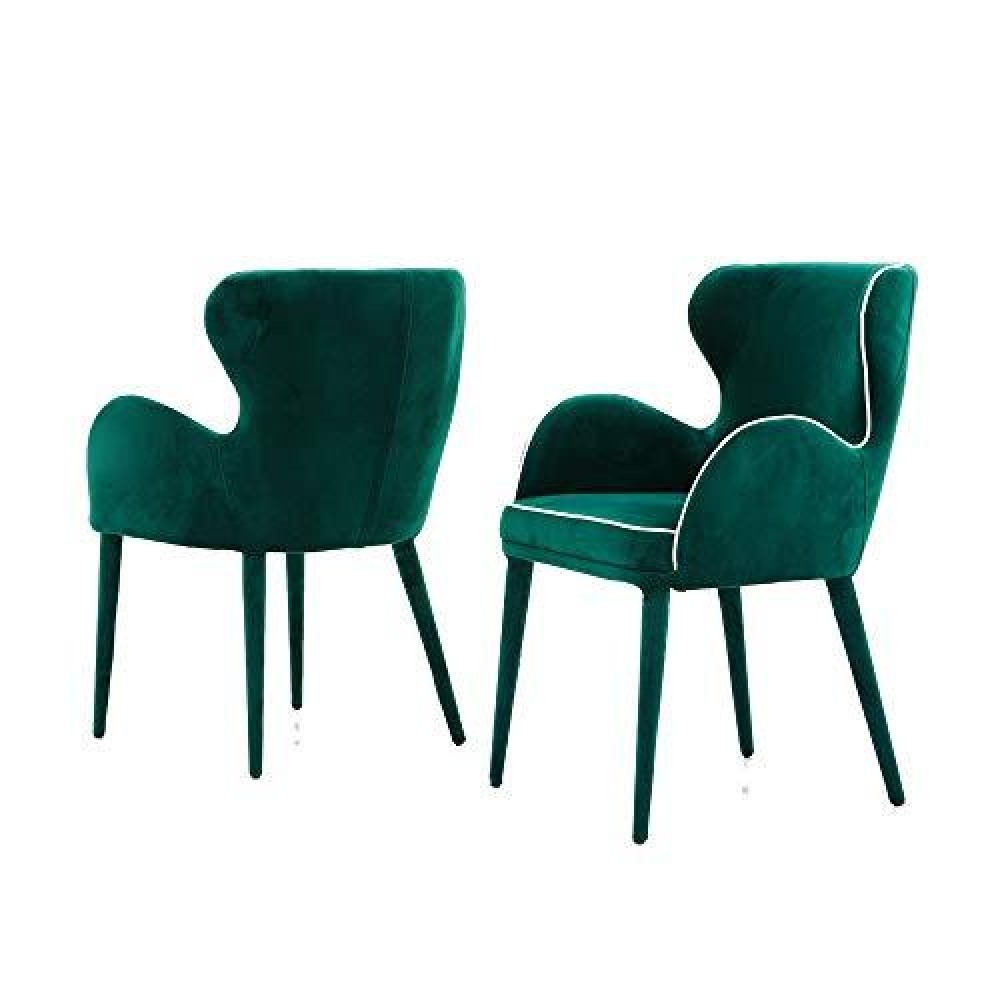 Benjara Wingback Fabric Dining Chair With Piping Detailed Edges, Green