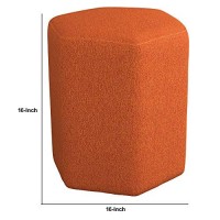 Benjara Hexagonal Shaped Fabric Stool With Padded Seat, Orange