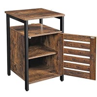 Benjara 236 Inches Louvered Door Wooden End Table, Brown And Black