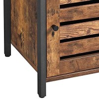 Benjara 236 Inches Louvered Door Wooden End Table, Brown And Black