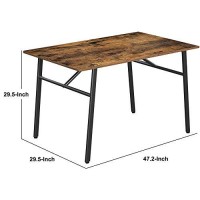 Benjara 47.2 Inches Metal Frame Dining Table With Braces, Brown And Black