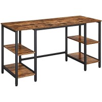 Benjara 54 Inches Metal Frame Computer Desk With 4 Shelves, Brown And Black