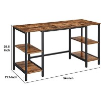 Benjara 54 Inches Metal Frame Computer Desk With 4 Shelves, Brown And Black