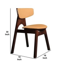 Benjara Wooden And Fabric Dining Chair, Set Of 2, Brown And Orange