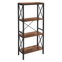 Benjara 4 Tier Metal Frame Bookcase With X Panel, Brown And Black