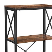 Benjara 4 Tier Metal Frame Bookcase With X Panel, Brown And Black