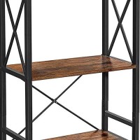 Benjara 4 Tier Metal Frame Bookcase With X Panel, Brown And Black