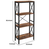 Benjara 4 Tier Metal Frame Bookcase With X Panel, Brown And Black