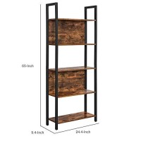 Benjara 65 Inches 5 Tier Metal Frame Bookcase, Brown And Black