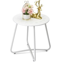 Danpinera Outdoor Side Tables With Flower Cut Outs, Weather Resistant Steel Patio Side Table, Small Round Outdoor End Table Metal Side Table For Patio Yard Balcony Garden White