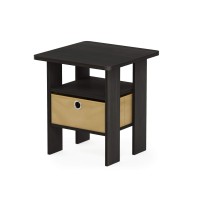 Furinno Andrey End Side Night Standbedside Table With Bin Drawer 1Pack Dark Espressobrown