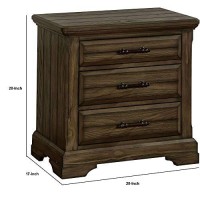 Benjara Transitional 3 Drawer Wooden Nightstand With Bracket Feet, Brown