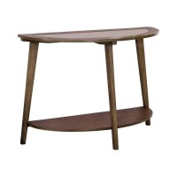 Benjara 30 Inch Semicircular Wooden Sofa Table With Glass Top, Brown