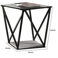 Benjara 22 Inch Faux Marble Modern End Table, Gray And Black