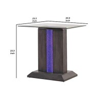 Benjara Glass Top End Table With Wooden Pedestal Base, Gray