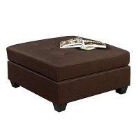 Benjara 34 Inch Fabric Upholstered Ottoman With Button Tufting, Brown