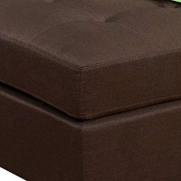 Benjara 34 Inch Fabric Upholstered Ottoman With Button Tufting, Brown