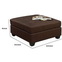 Benjara 34 Inch Fabric Upholstered Ottoman With Button Tufting, Brown