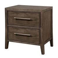 2 Drawer Wooden Nightstand with Metal Bar Pulls and USB Port, Brown