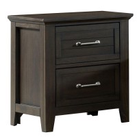 2 Drawer Wooden Nightstand with Plank Style Front, Brown