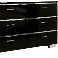 63 Inches 6 Drawer Dresser with Metal Legs, Black and Chrome