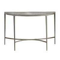Benjara Semicircular Glass Top Sofa Table With Sleek Tapered Legs, Silver