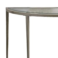 Benjara Semicircular Glass Top Sofa Table With Sleek Tapered Legs, Silver