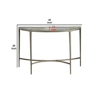 Benjara Semicircular Glass Top Sofa Table With Sleek Tapered Legs, Silver