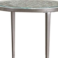 Benjara Round Glass Top Metal End Table With Sleek Tapered Legs, Silver