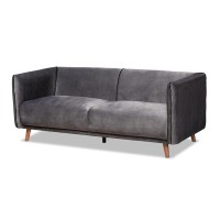 Baxton Studio Beacher Modern and Contemporary Grey Velvet Fabric Upholstered and Walnut Brown Finished Wood Sofa