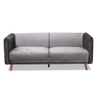 Baxton Studio Beacher Modern and Contemporary Grey Velvet Fabric Upholstered and Walnut Brown Finished Wood Sofa