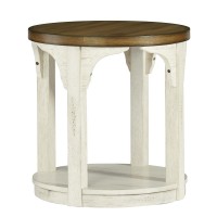 Round End Table OakAntique White