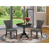 East West Furniture 3 Piece Dining Set Contains 1 Dining Table and 2 Dark Gotham Grey Linen Fabric Dining Chairs Button Tufted B