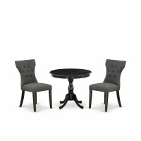 East West Furniture 3 Piece Dining Set Contains 1 Dining Table and 2 Dark Gotham Grey Linen Fabric Dining Chairs Button Tufted B