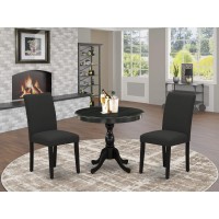 East West Furniture 3 Piece DINETTE SET Contains 1 Wooden Dining Table and 2 Black Linen Fabric Dinning Chairs with High Back W