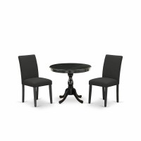 East West Furniture 3 Piece DINETTE SET Contains 1 Wooden Dining Table and 2 Black Linen Fabric Dinning Chairs with High Back W