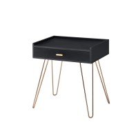 Benjara 235 Inches 1 Drawer End Table With Hairpin Legs, Black And Copper