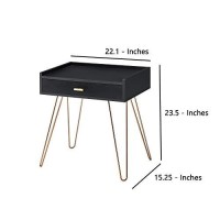 Benjara 235 Inches 1 Drawer End Table With Hairpin Legs, Black And Copper